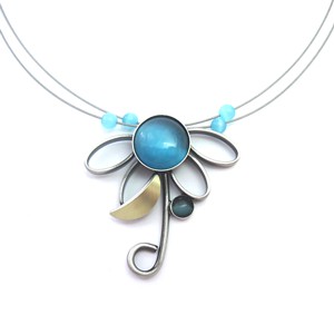 Two-tone Blue Catsite "Flower" Necklace